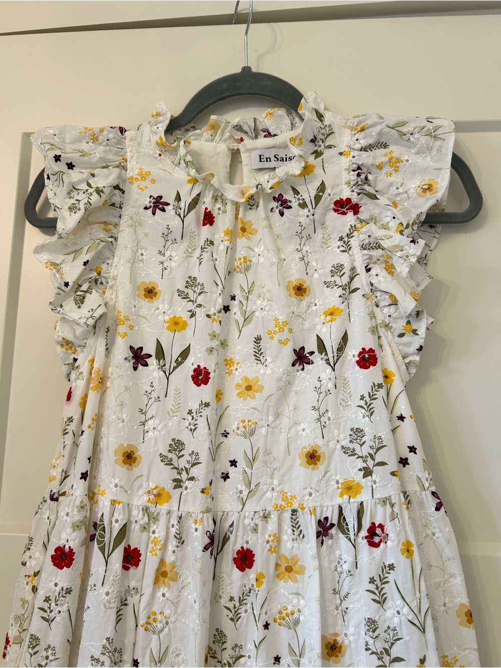 En Saison White Floral Tiered Maxi Dress with Red and Yellow Accents - Picture 2 of 6
